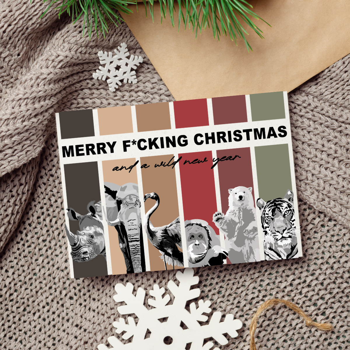 Weihnachtskarte "Merry f*cking Christmas and a wild new year"