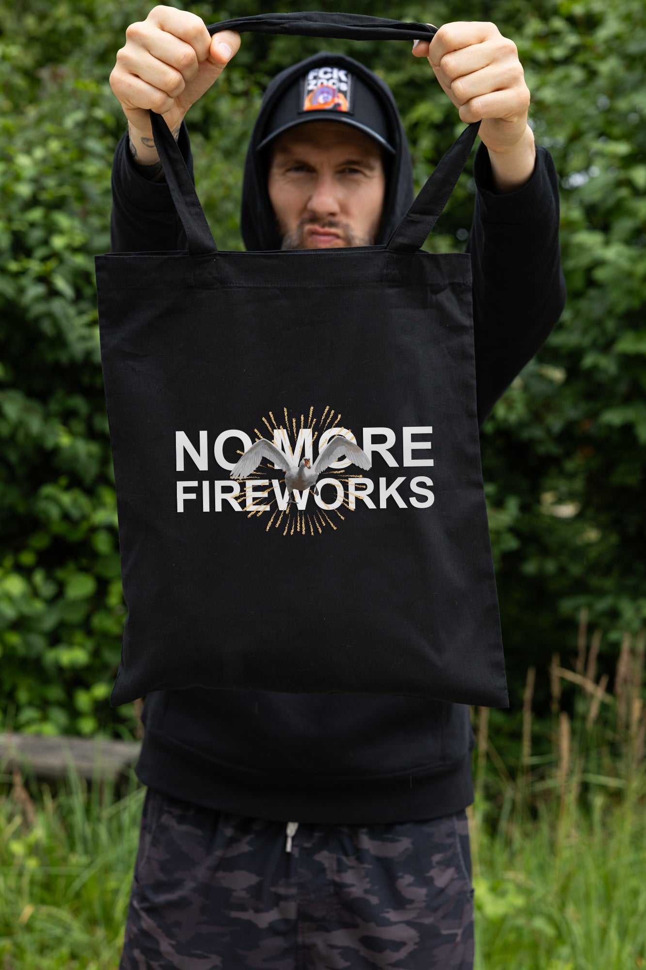 Bio-Baumwolltasche "No more Fireworks" / black