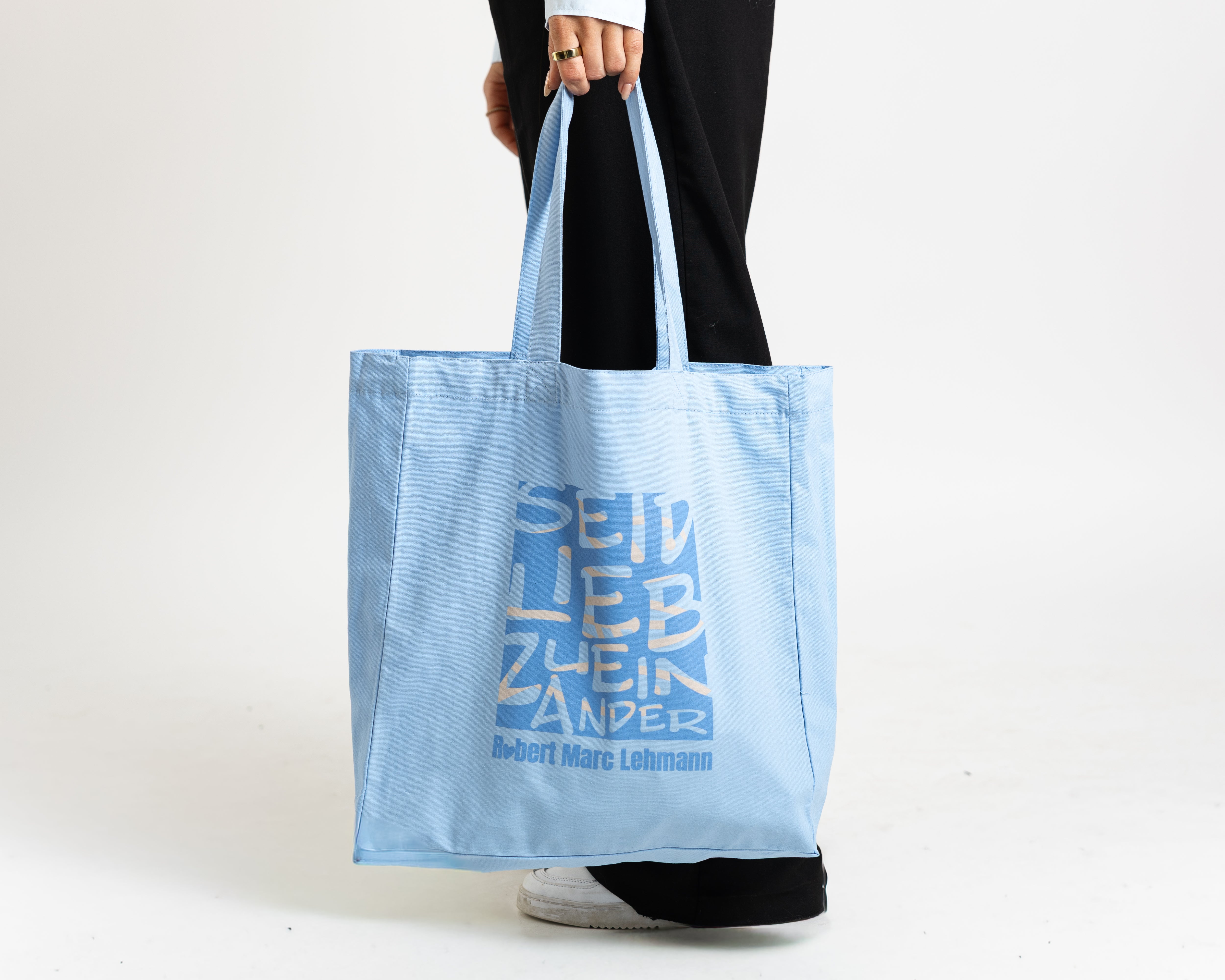 Bio-Baumwolltasche "Seid lieb zueinander" blue