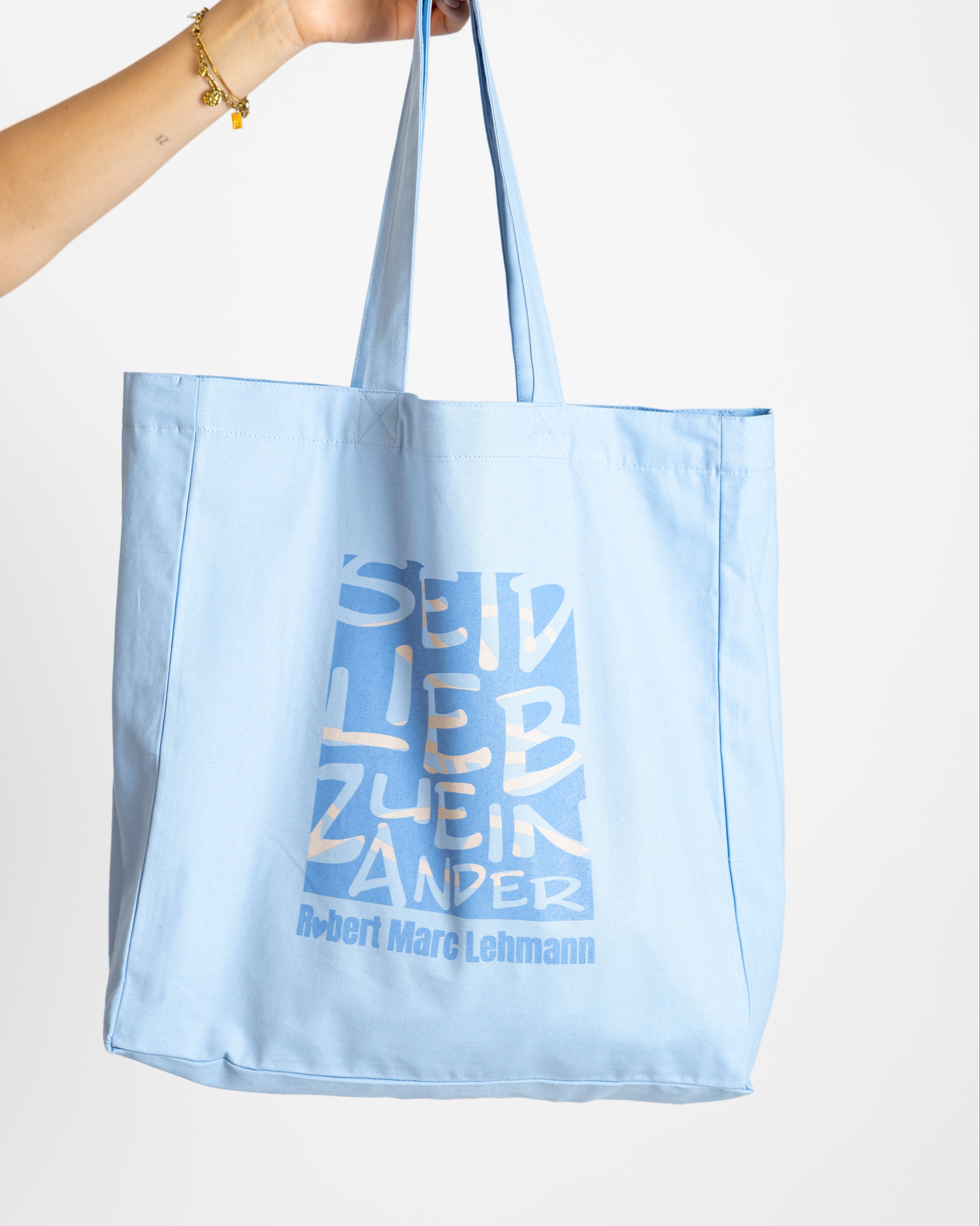 Bio-Baumwolltasche "Seid lieb zueinander" blue