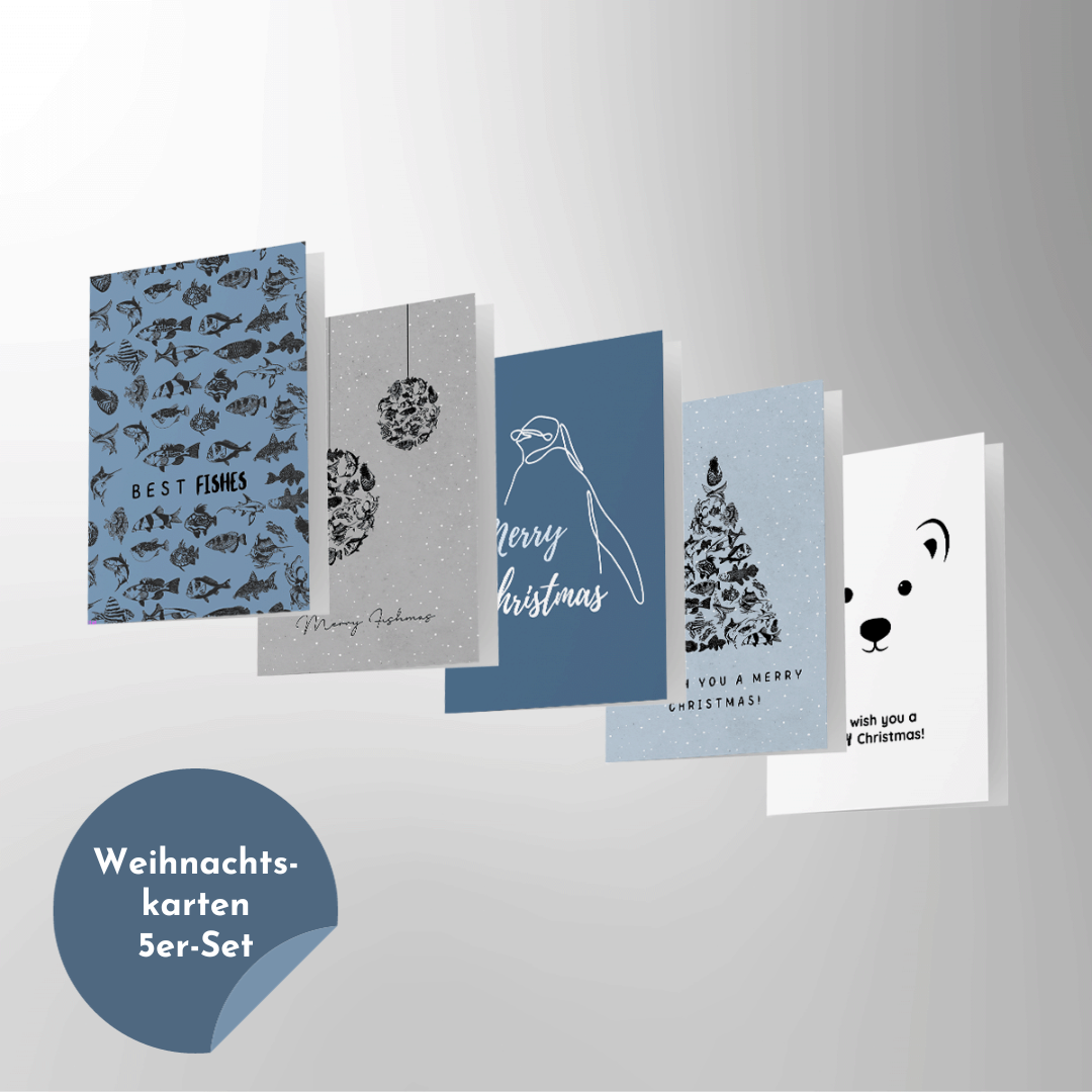 Weihnachtskarten 5er-Set blau