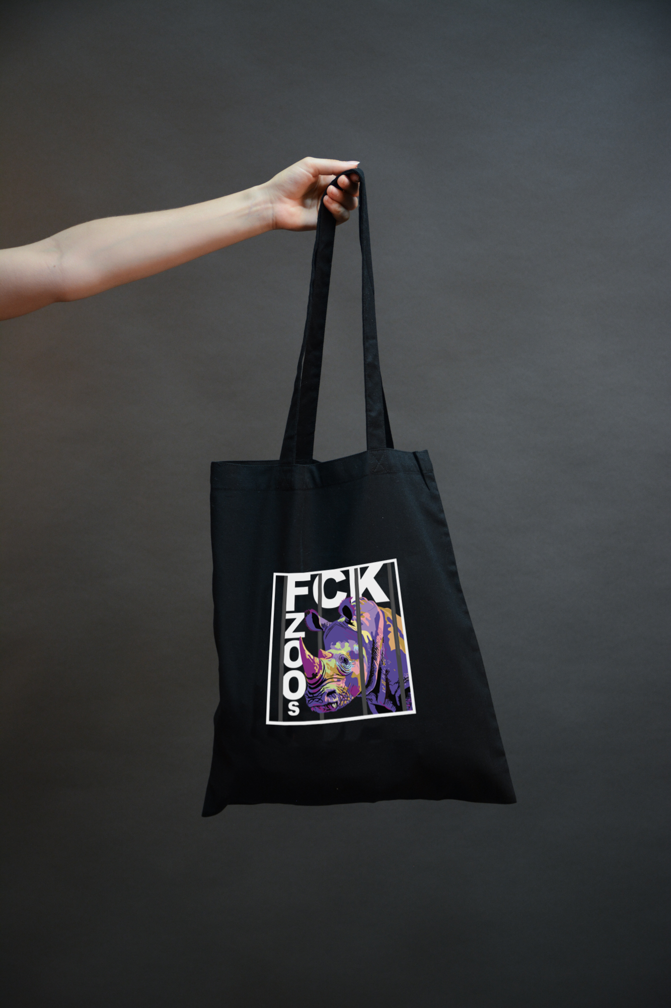 Bio-Baumwolltasche "FCK ZOOs" Nashorn