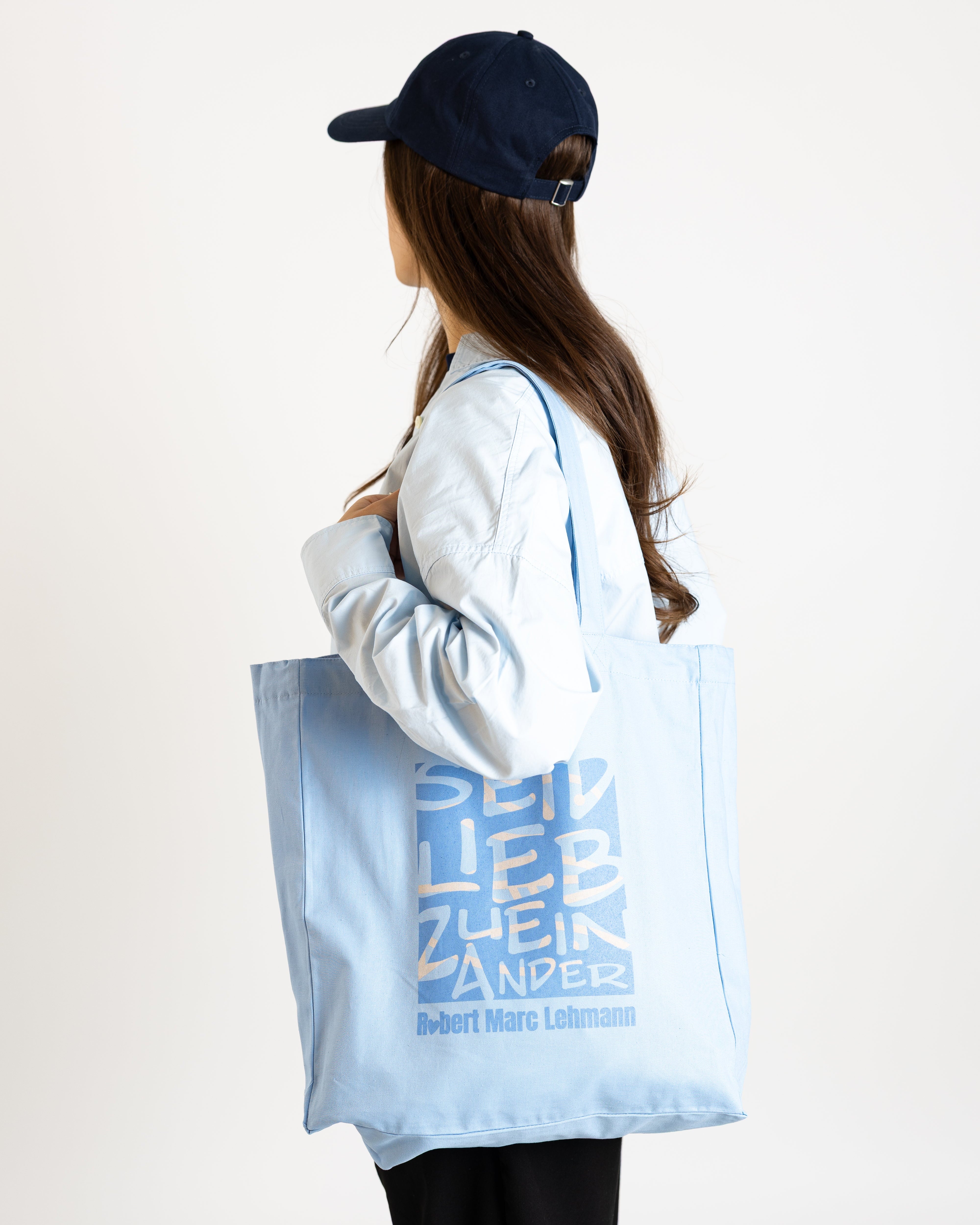 Bio-Baumwolltasche "Seid lieb zueinander" blue